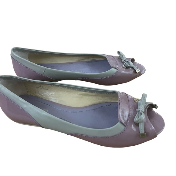 TOD’S Patent Leather Lavender & Gray Peep Toe Flats w/ Bow Sz 38 US 7/7.5 luxury - Picture 5 of 12